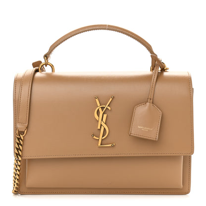 Saint Laurent Smooth Calfskin Medium Monogram Sunset Satchel Natural Tan 1 of 11