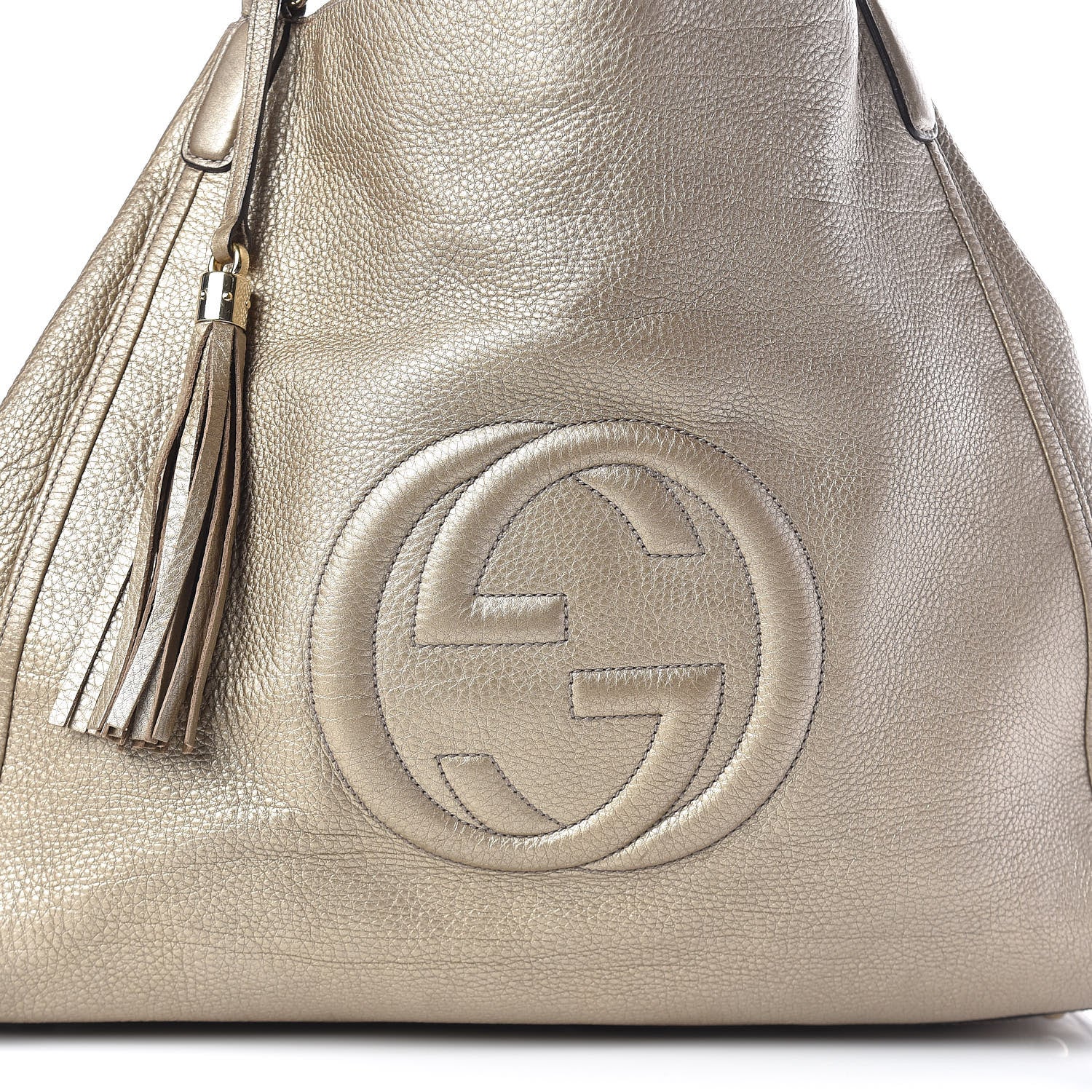 Gucci Metallic Pebbled Calfskin Large Soho Shoulder Bag Golden Beige 17 of 22
