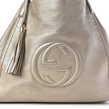 Gucci Metallic Pebbled Calfskin Large Soho Shoulder Bag Golden Beige 17 of 22