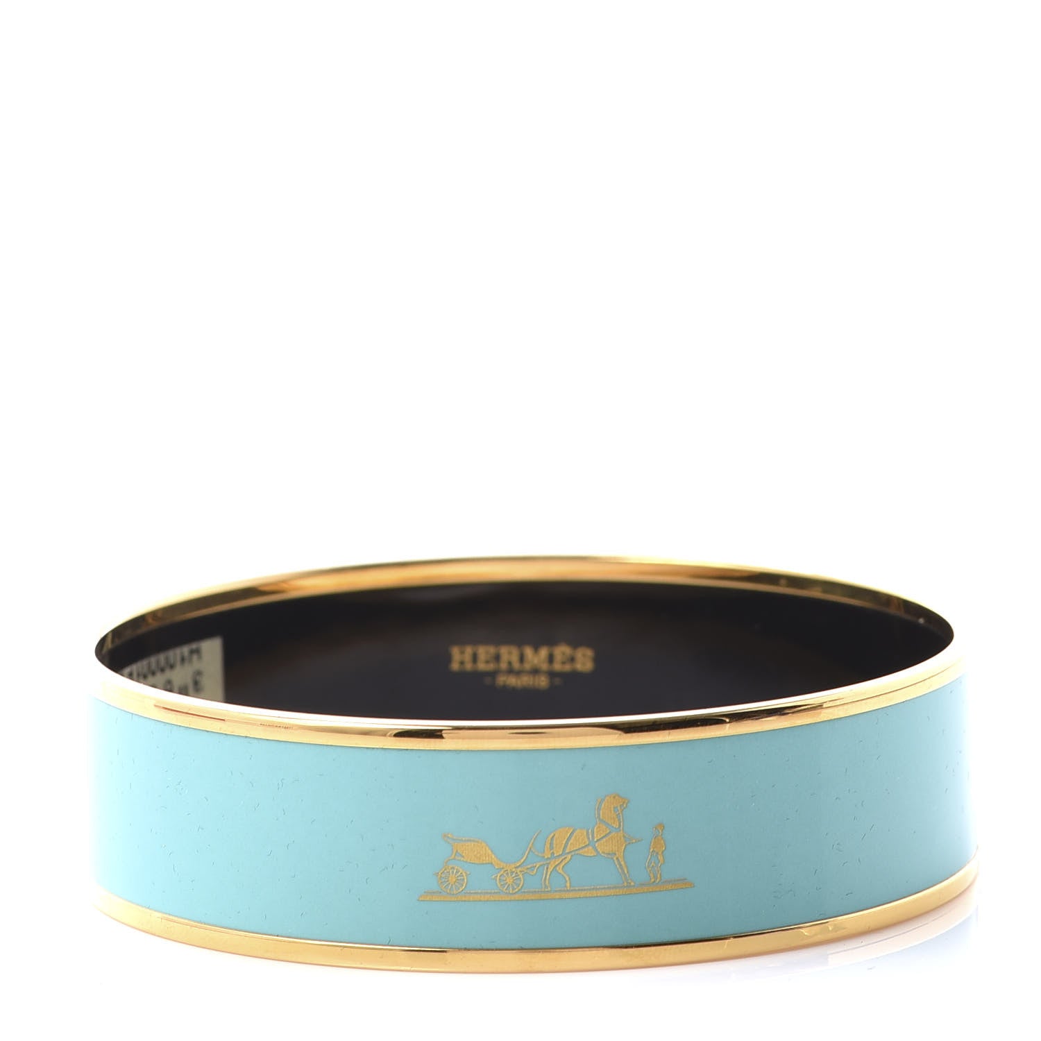 Hermes Enamel Printed Wide Caleche Bracelet 70 Vert Aqua 1 of 6