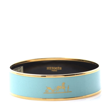 Hermes Enamel Printed Wide Caleche Bracelet 70 Vert Aqua 1 of 6