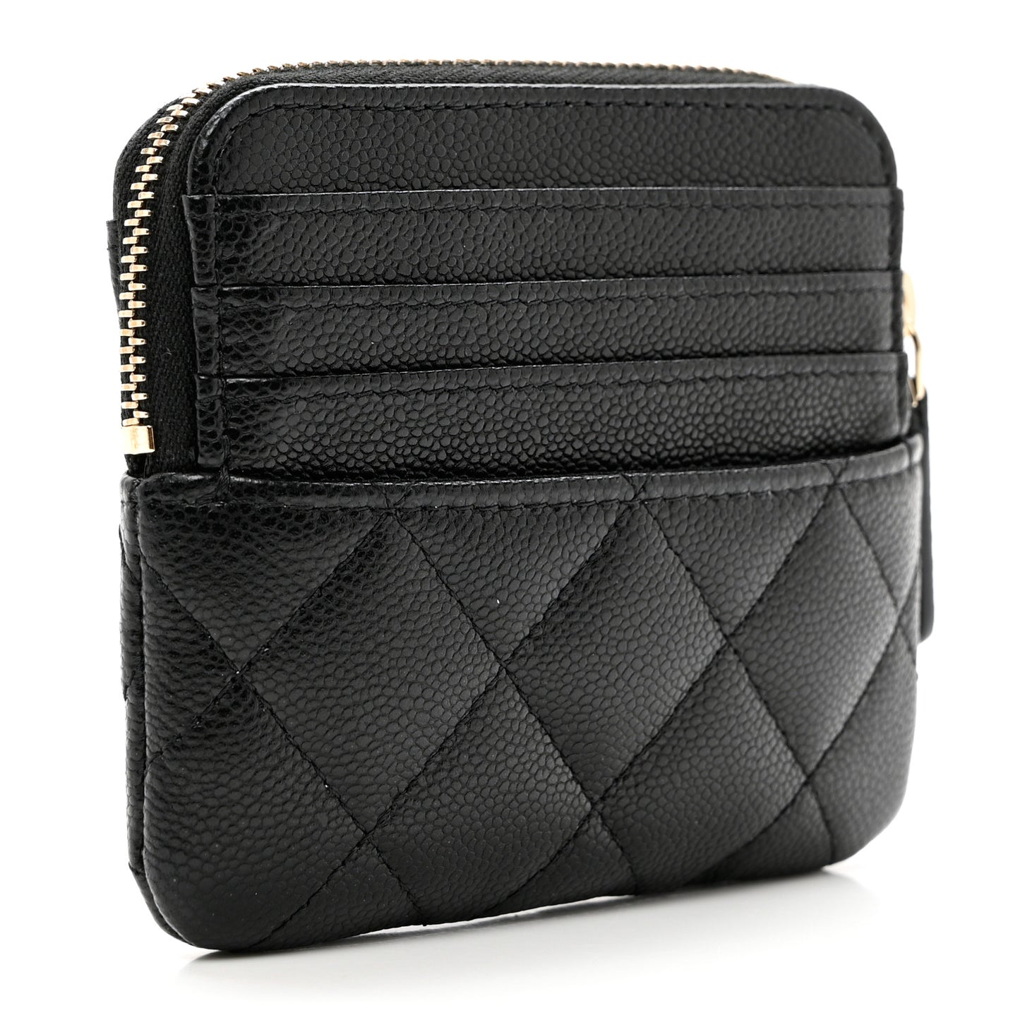 Caviar Quilted Zip Card Holder Wallet Black