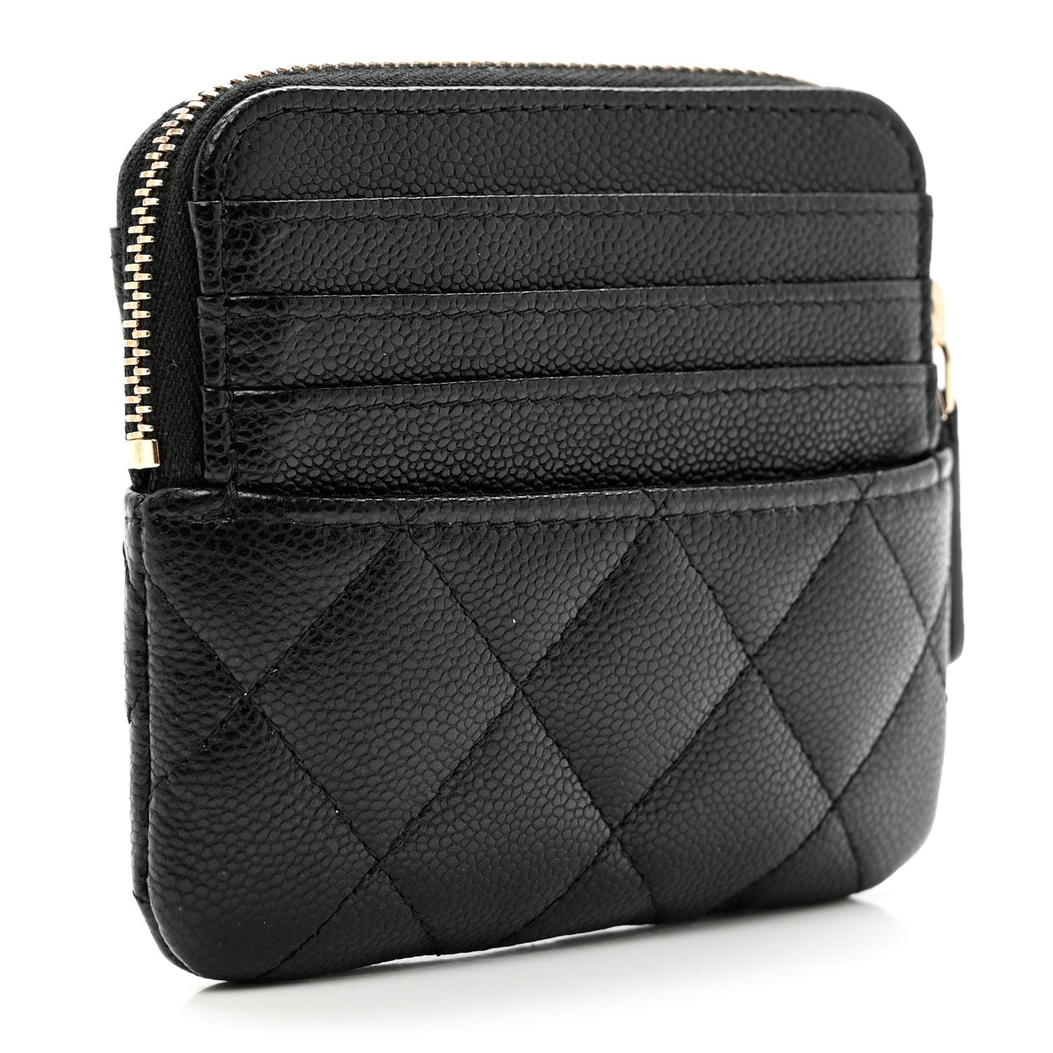 Chanel Caviar Quilted Zip Card Holder Wallet Black 3 of 7