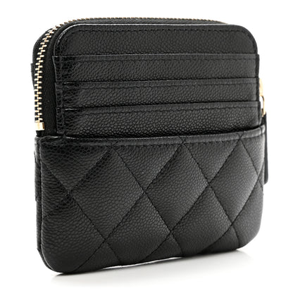 Chanel Caviar Quilted Zip Card Holder Wallet Black 3 of 7