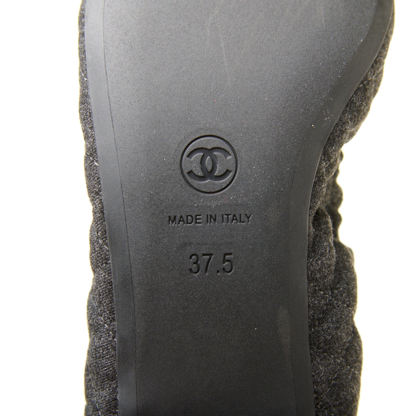 Tweed Quilted Camellia Cap Toe Ballerina Flats 37.5 Grey