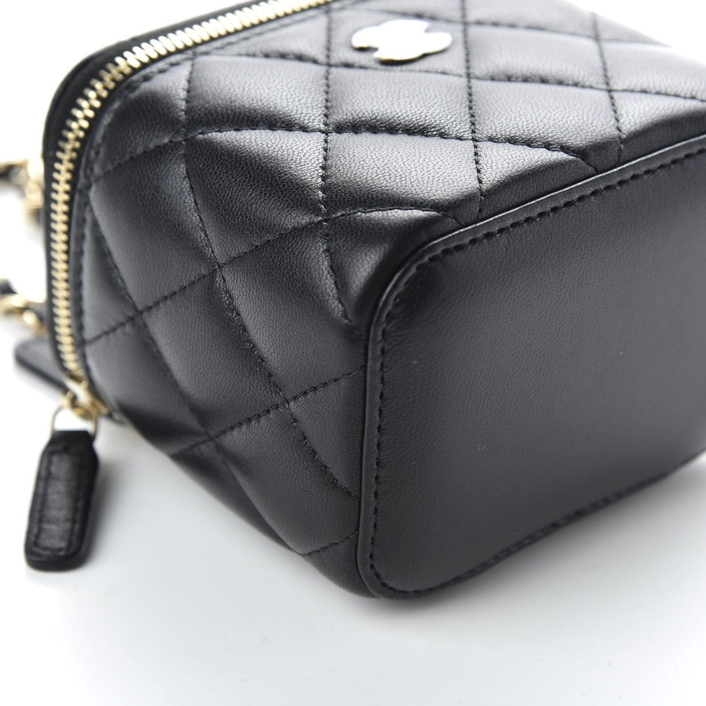 Lambskin Quilted Mini Vanity Case With Chain Black