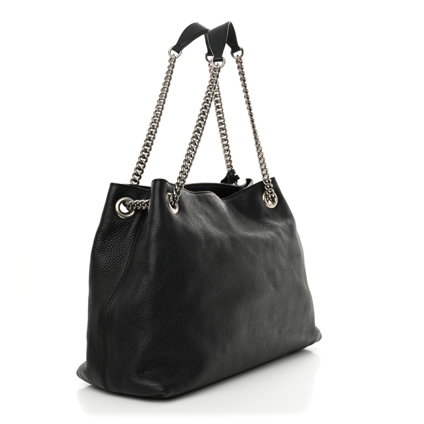 Pebbled Calfskin Studded Medium Soho Chain Shoulder Bag Black