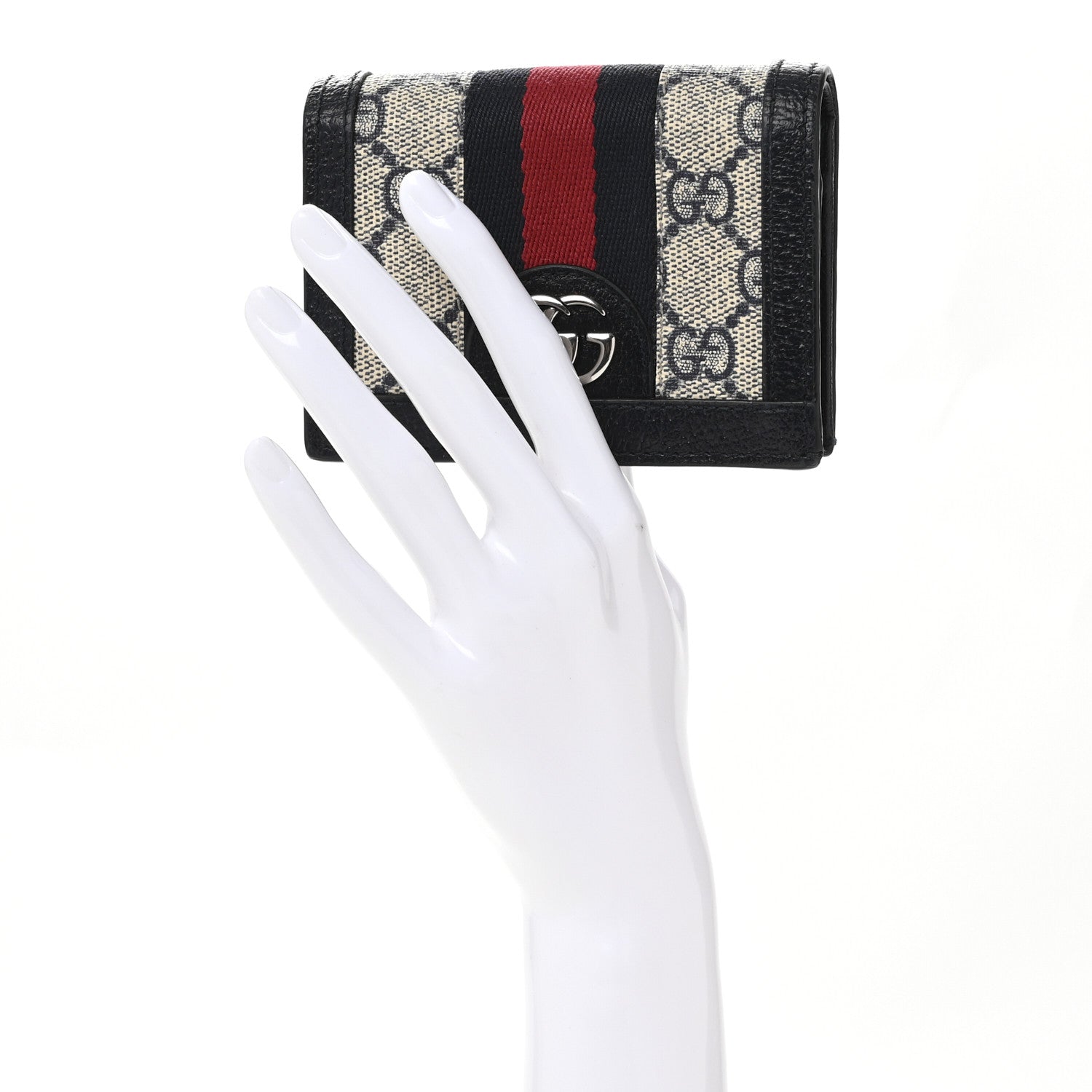 Gucci GG Supreme Monogram Textured Dollar Calfskin Web Ophidia Card Case Beige Blue 2 of 12