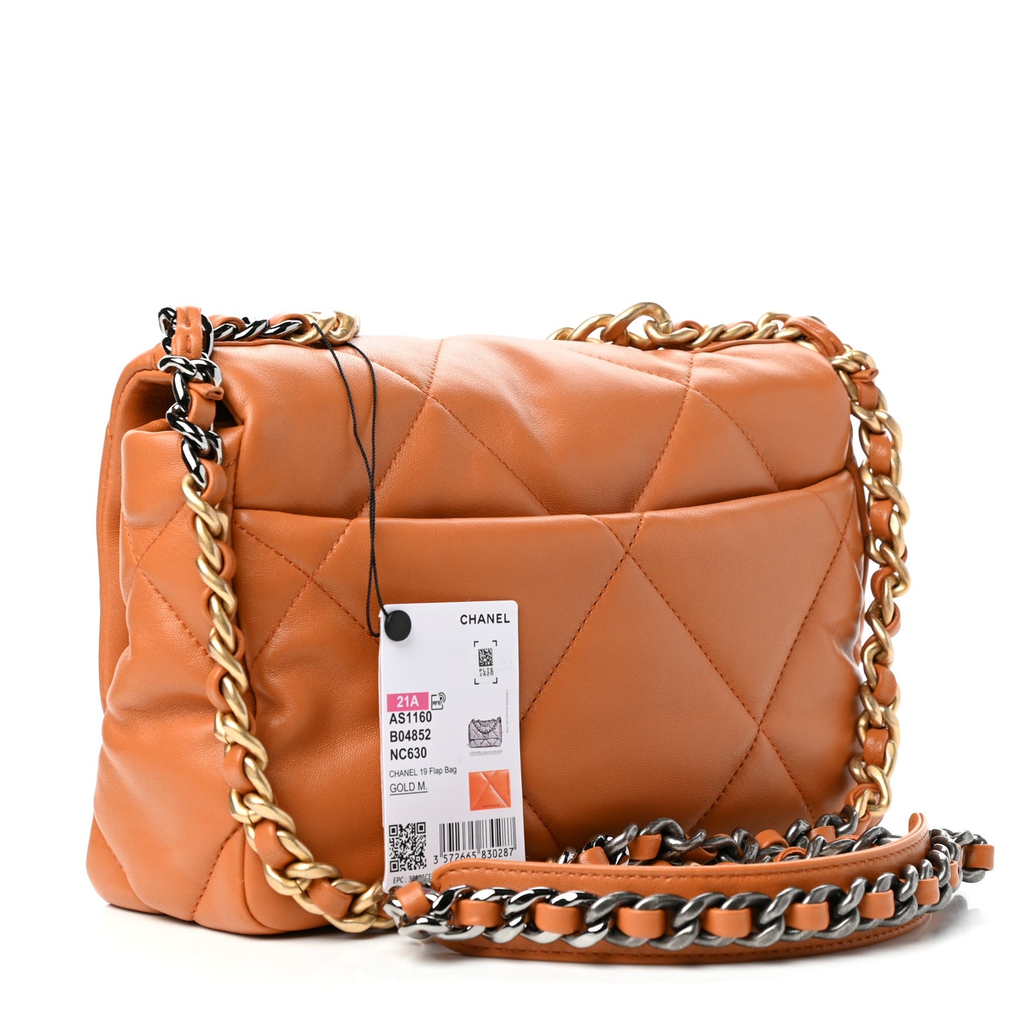 Lambskin Quilted Medium Chanel 19 Flap Light Brown