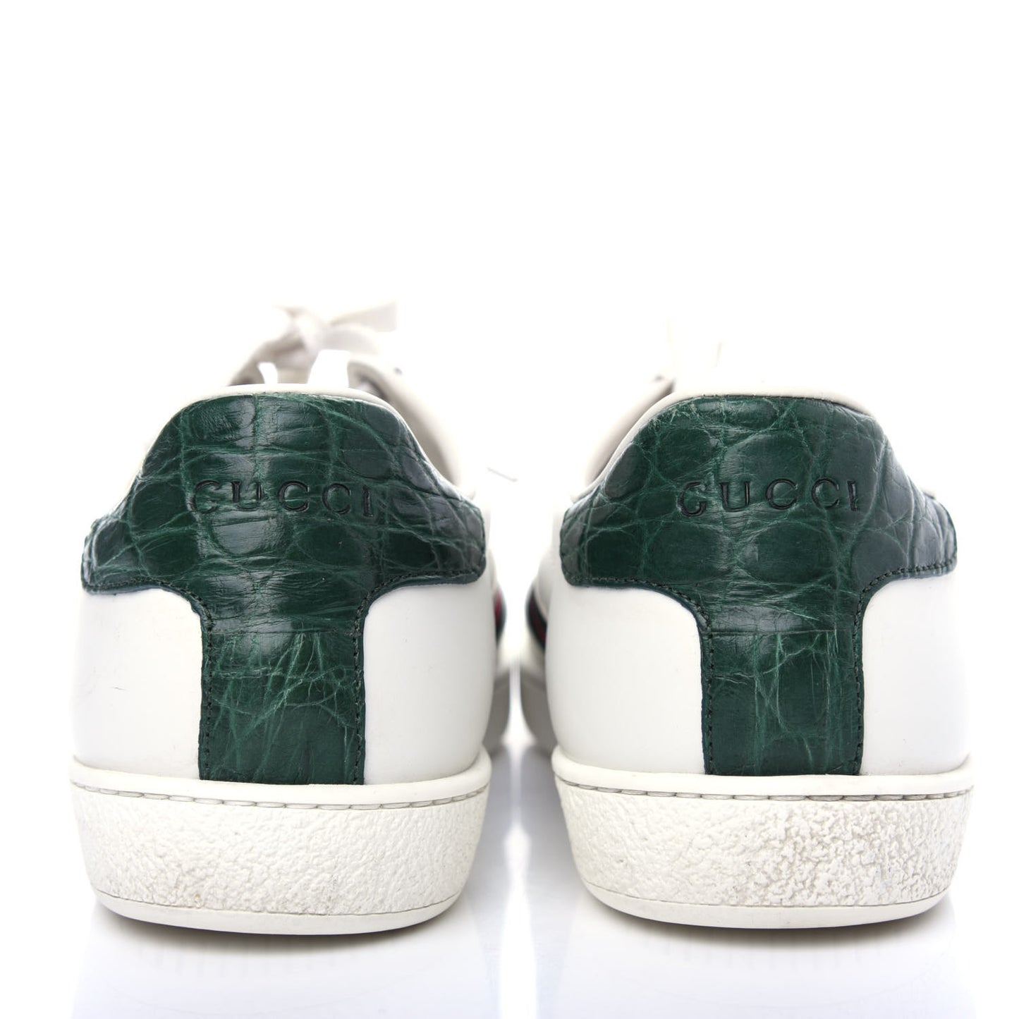 Calfskin Crocodile Web Womens Ace Sneakers 38 White Green