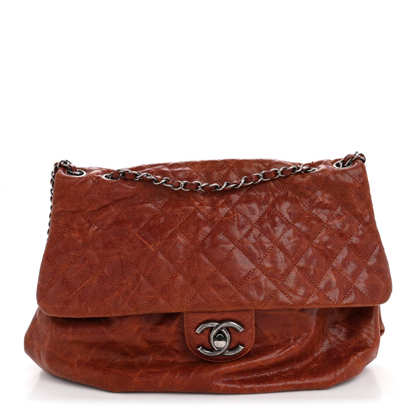 Crumpled Caviar Quilted Maxi Elastic Flap Light Brown