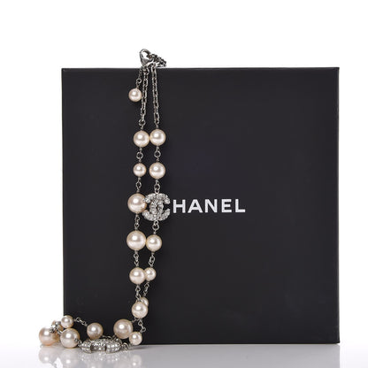 Chanel Pearl Baguette Crystal CC Long Necklace Silver 6 of 6