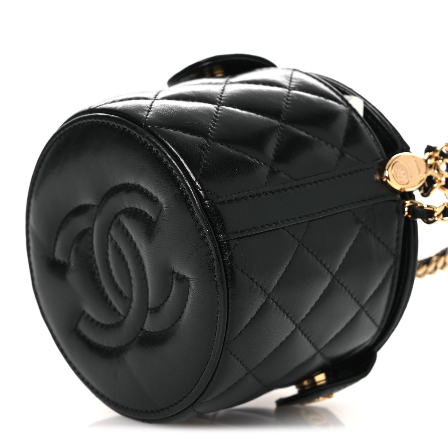 Chanel Lambskin Quilted Chain Top Handle Vanity With Chain Black