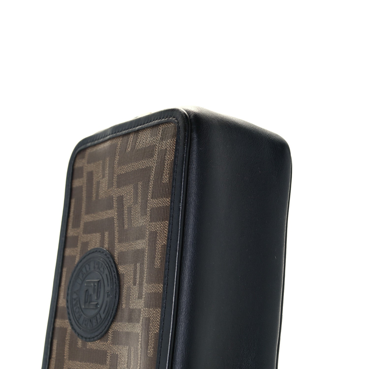 Fendi Glazed Fabric Vitello Century FF 1974 Stamp Patch Mini Camera Case Mogano Panna Black 13 of 13