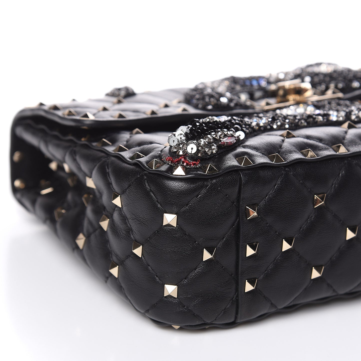 Lambskin Sequin Snake Medium Rockstud Spike Shoulder Bag Black