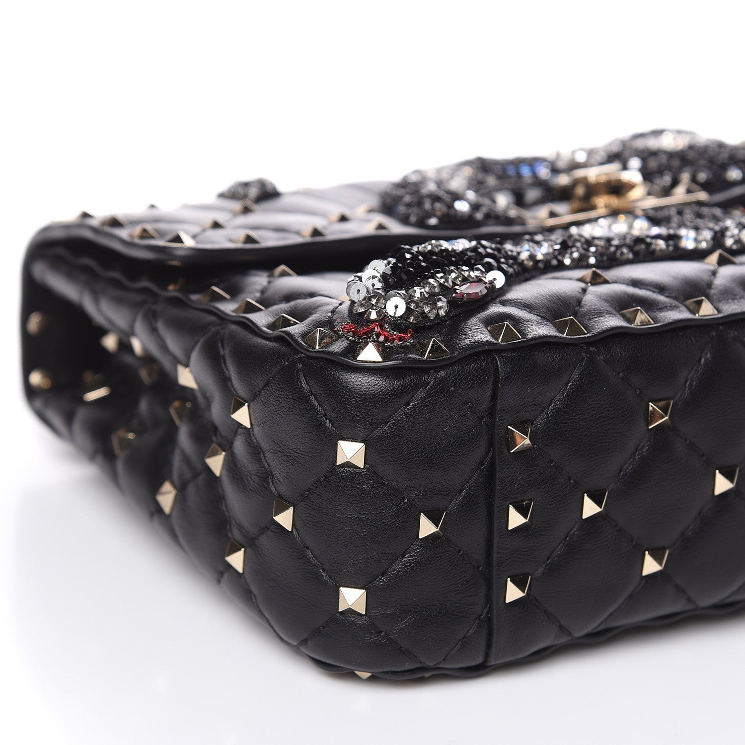 Valentino Garavani Lambskin Sequin Snake Medium Rockstud Spike Shoulder Bag Black 7 of 14