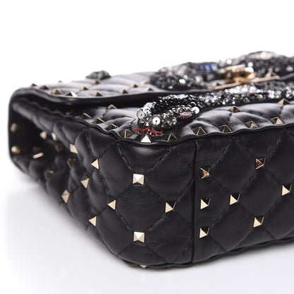 Valentino Garavani Lambskin Sequin Snake Medium Rockstud Spike Shoulder Bag Black 7 of 14