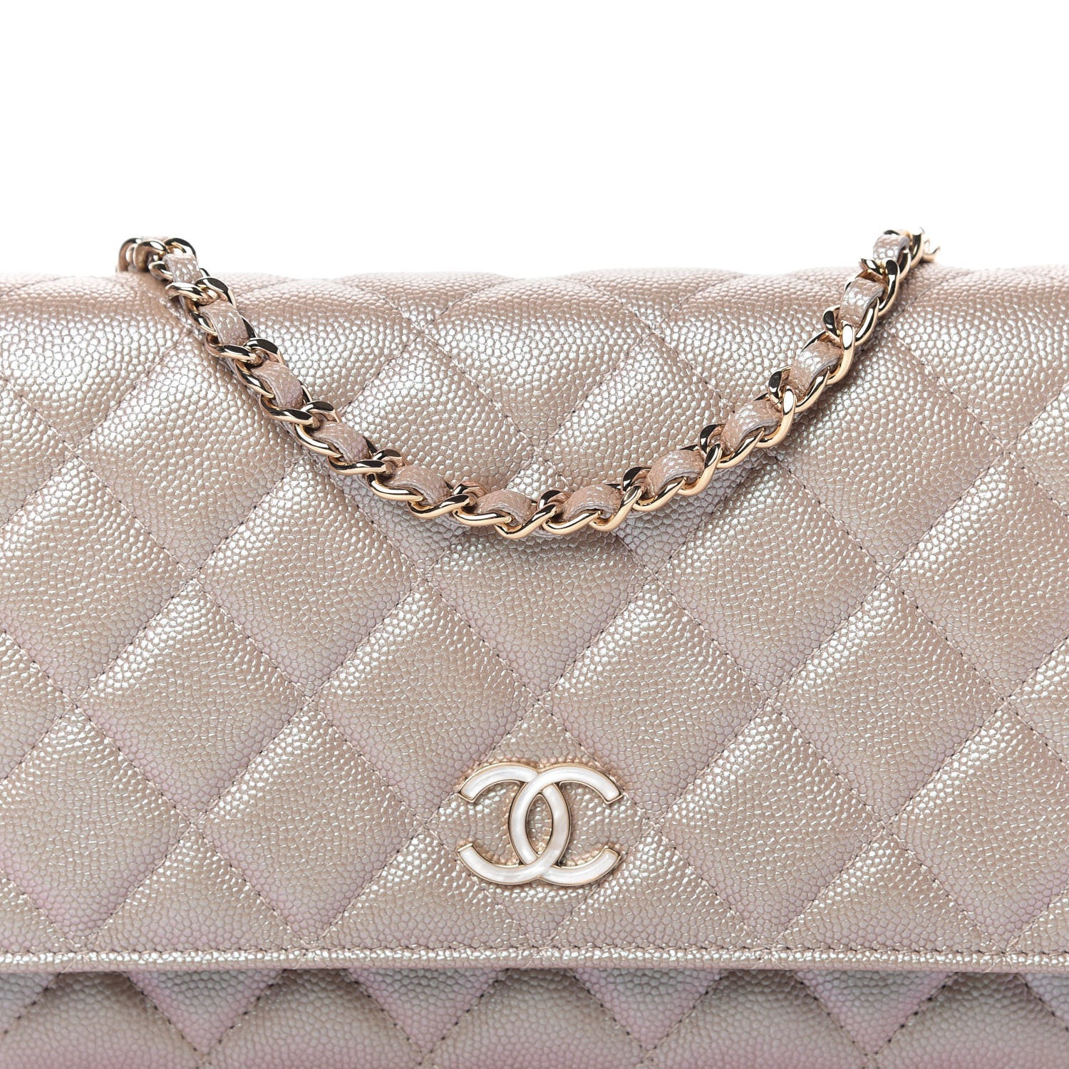 Chanel Iridescent Caviar Quilted Wallet On Chain WOC Beige 11 of 12