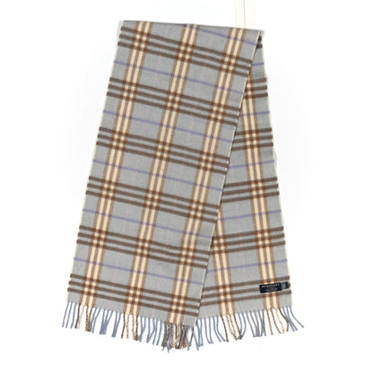 Burberry Cashmere House Check Striped Fringe Scarf Light Blue 2 of 3