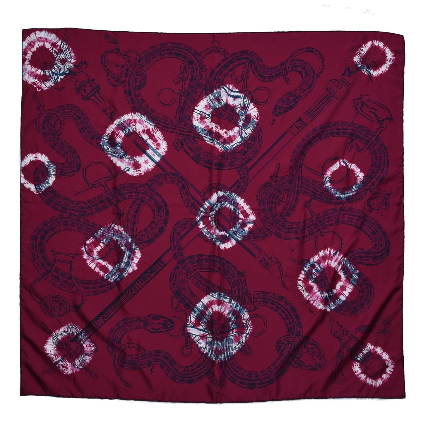Silk Caducee Rock Tie and Dye Scarf 100 Magenta Cobalt