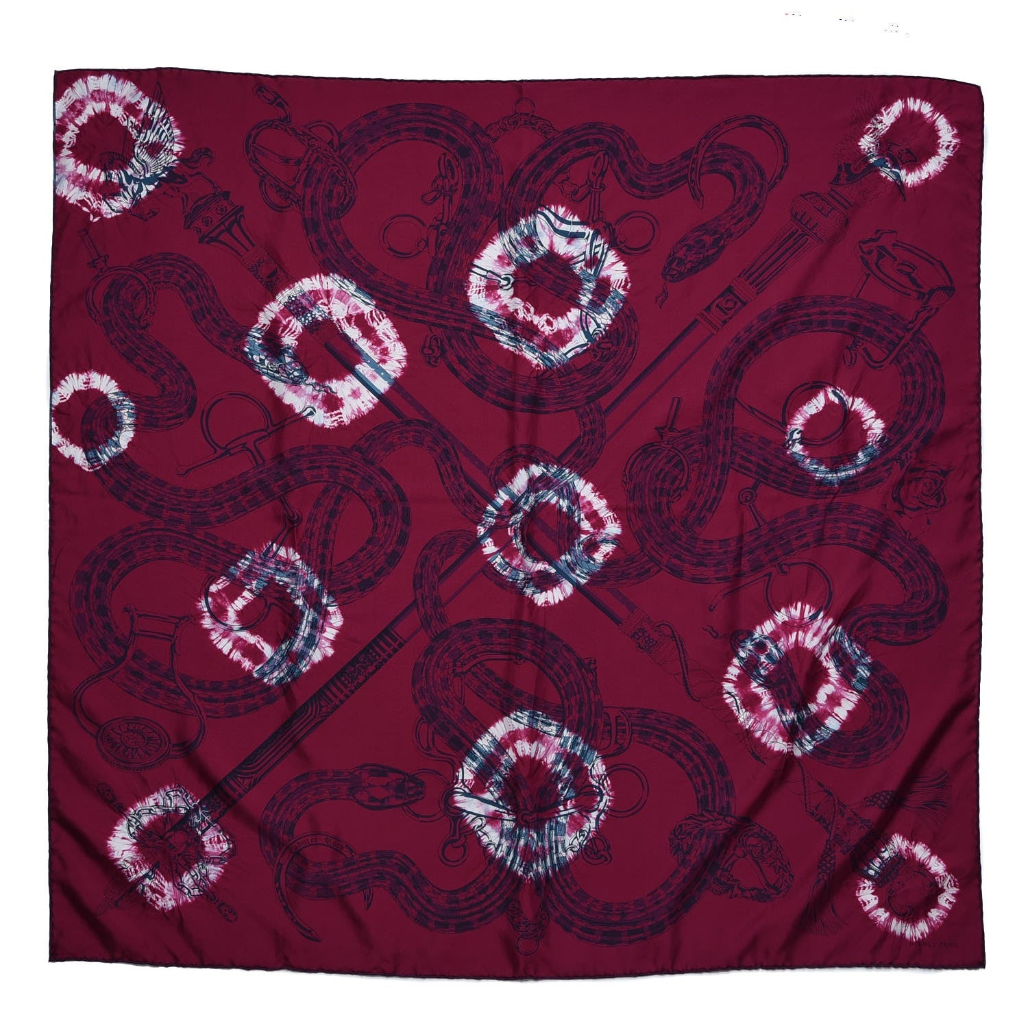 Hermes Silk Caducee Rock Tie and Dye Scarf 100 Magenta Cobalt 1 of 8
