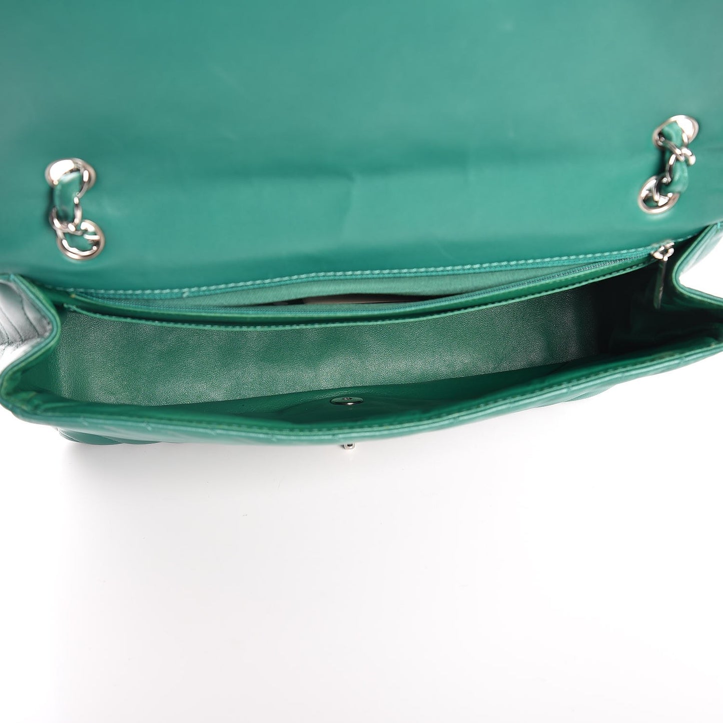 Lambskin Chevron Quilted Maxi Single Flap Green