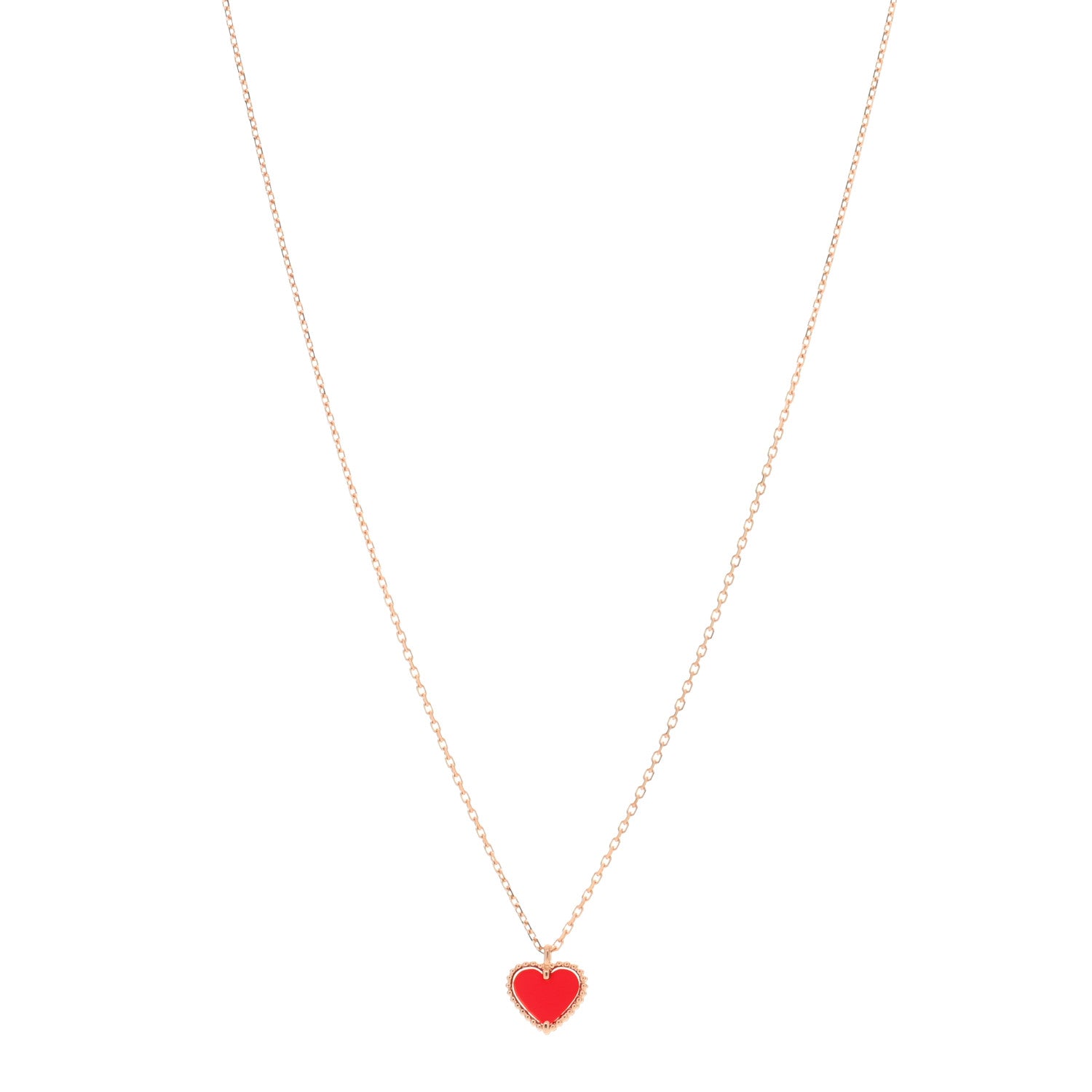 Van Cleef & Arpels 18K Rose Gold Carnelian Sweet Alhambra Heart Pendant Necklace 1 of 4