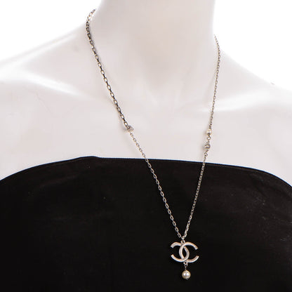 Chanel Pearl Baguette Crystal CC Chain Necklace Silver 2 of 5