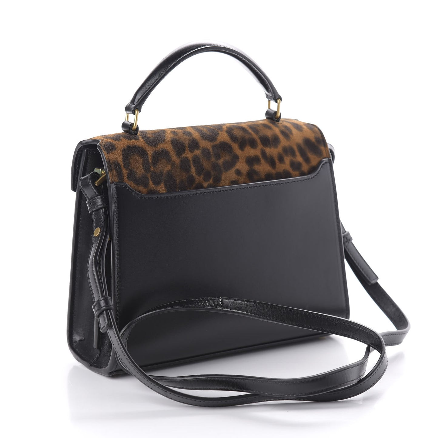 Suede Leopard Print Mini Classic Monogram Cassandra Top Handle Manto Naturale Black