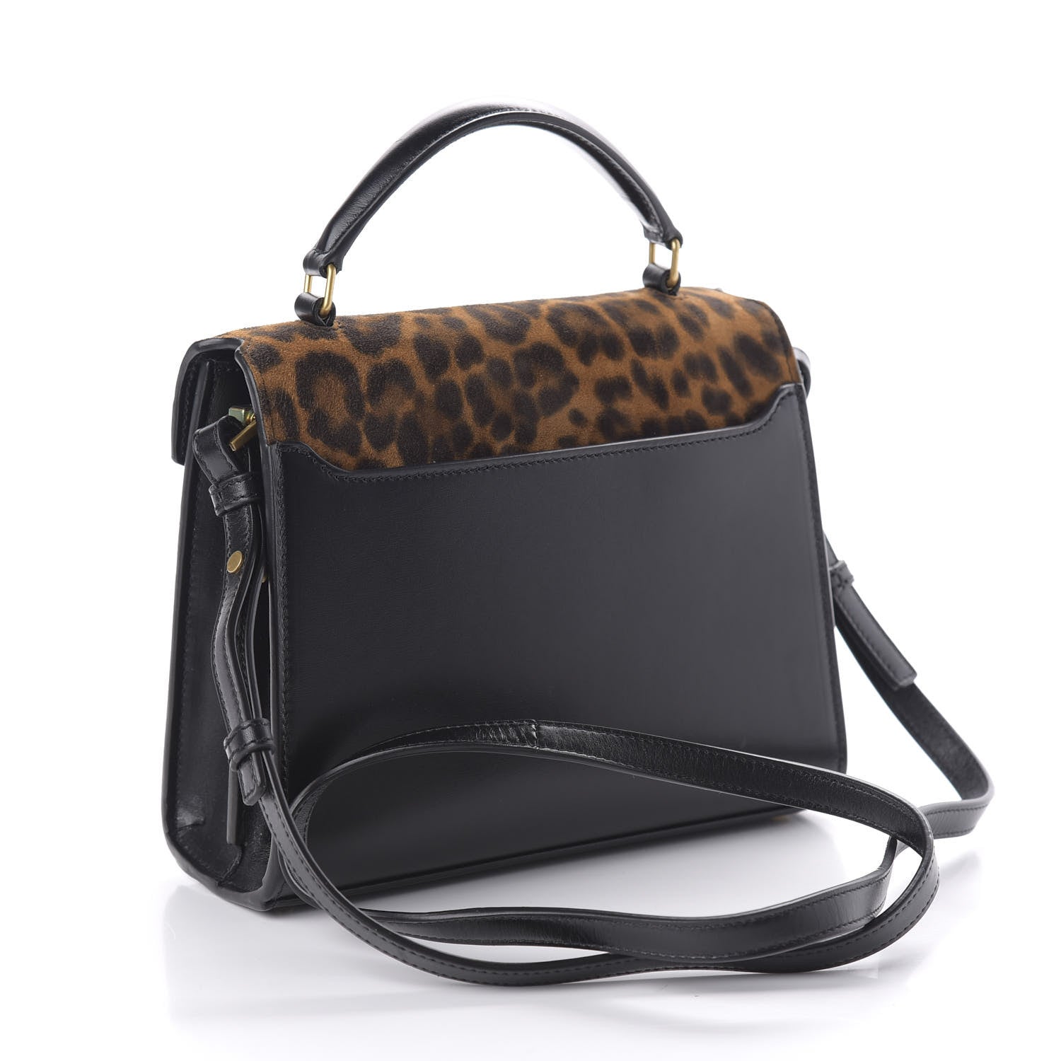 Saint Laurent Suede Leopard Print Mini Classic Monogram Cassandra Top Handle Manto Naturale Black 3 of 9