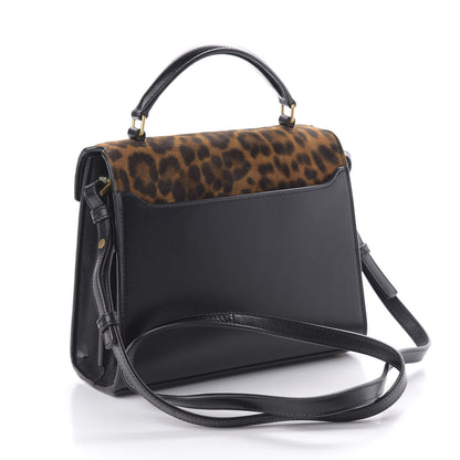 Saint Laurent Suede Leopard Print Mini Classic Monogram Cassandra Top Handle Manto Naturale Black 3 of 9