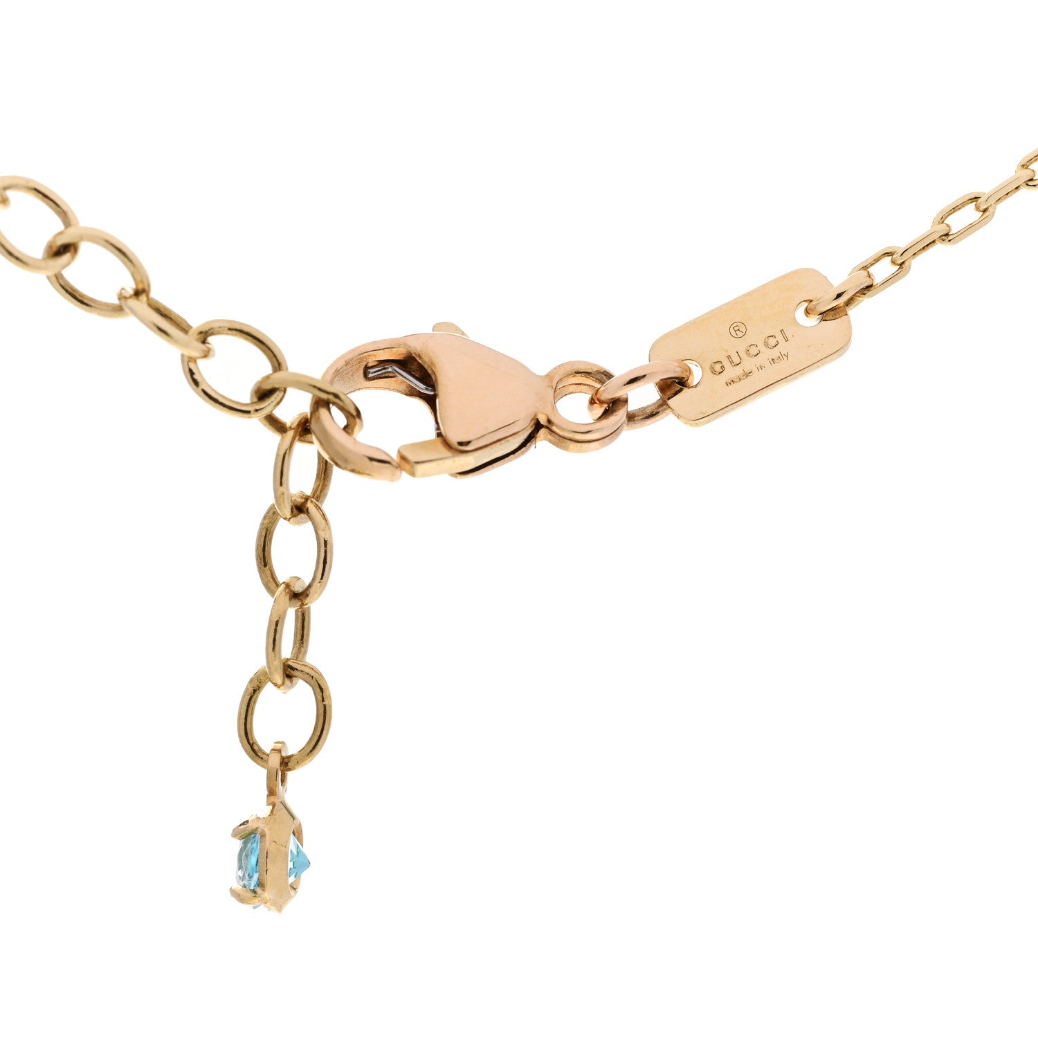 Gucci 18K Yellow Gold Blue Topaz Running G Pendant Necklace 4 of 5