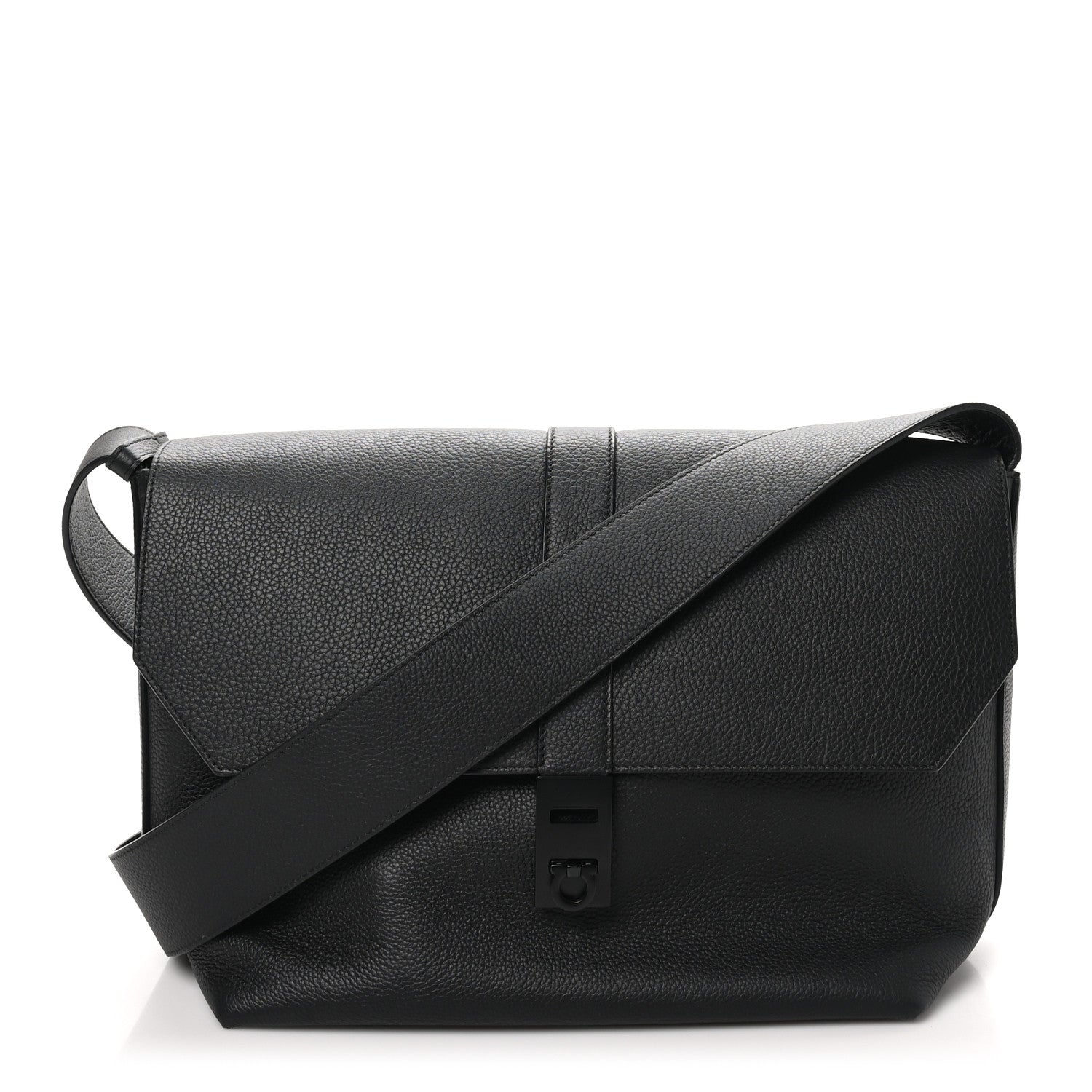 Salvatore Ferragamo Calfskin Gancini Twins 24 Messenger Bag Black 1 of 10