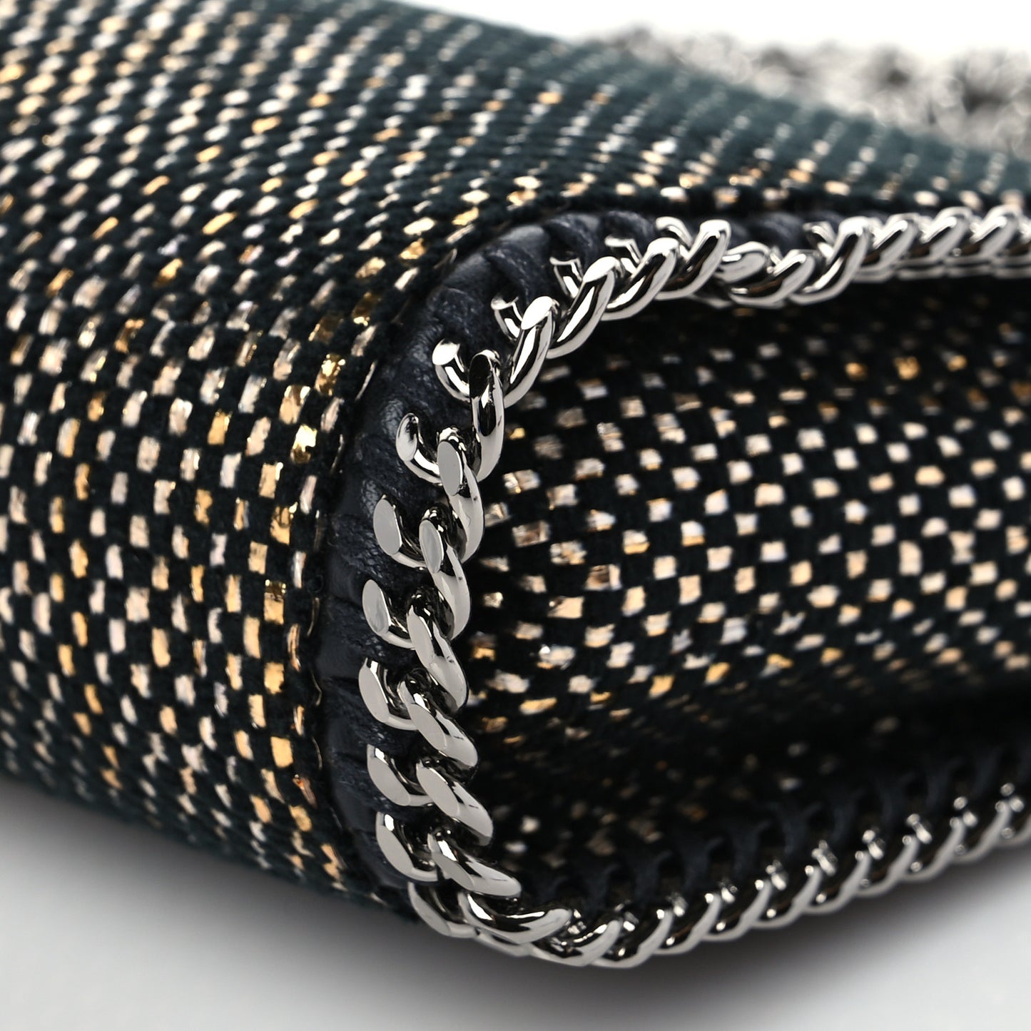 Metallic Woven Raffia Tiny Fold Over Falabella Black Gold
