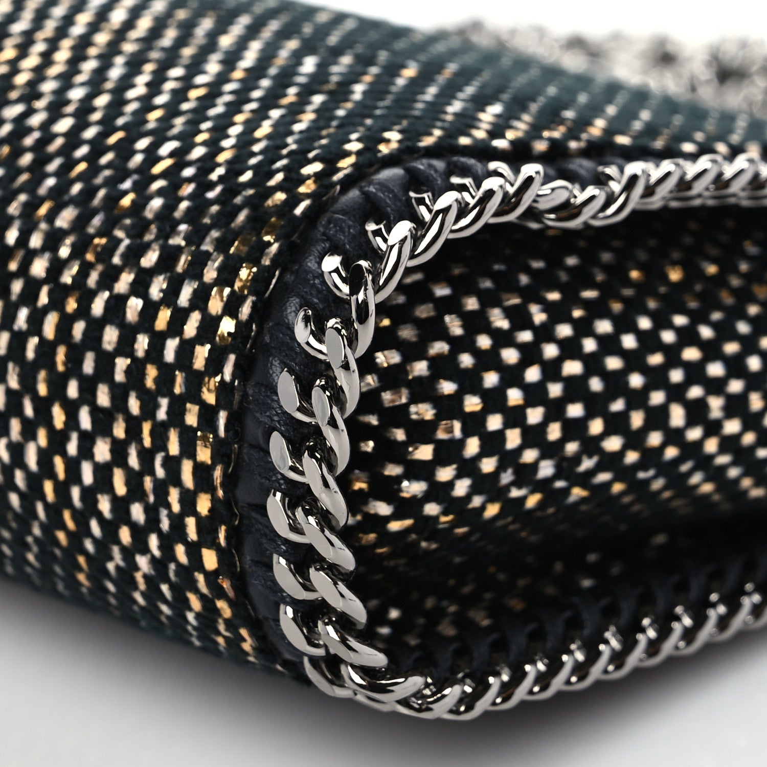 Stella McCartney Metallic Woven Raffia Tiny Fold Over Falabella Black Gold 7 of 7