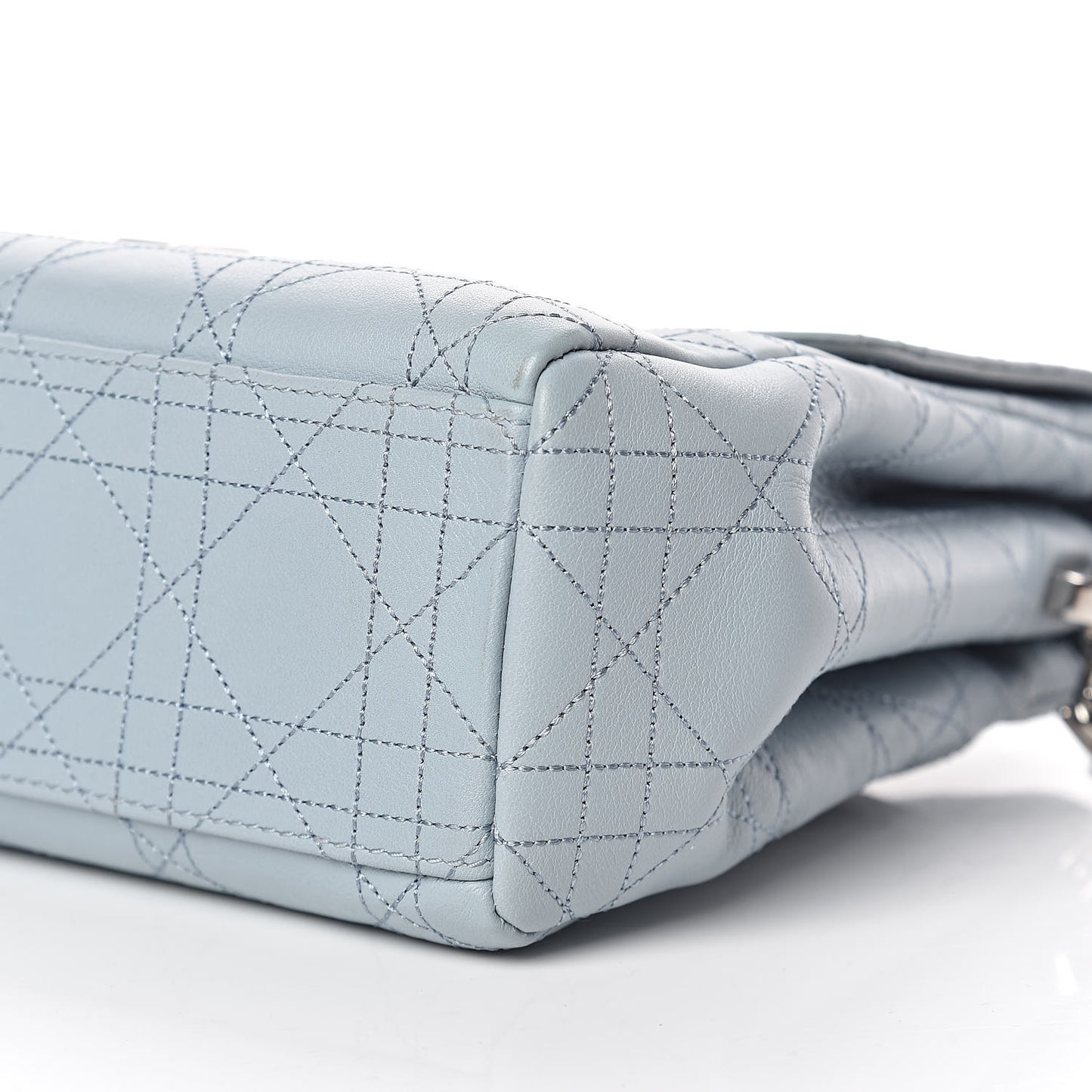 Calfskin Cannage Stitched Small Diorling Blue Porcelain