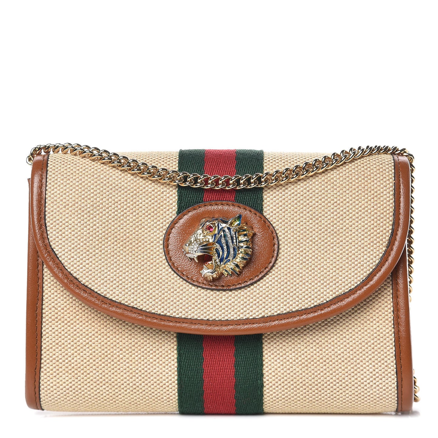 Vintage Canvas Calfskin Web Mini Rajah Slim Flap Shoulder Bag Sand Light Cuir