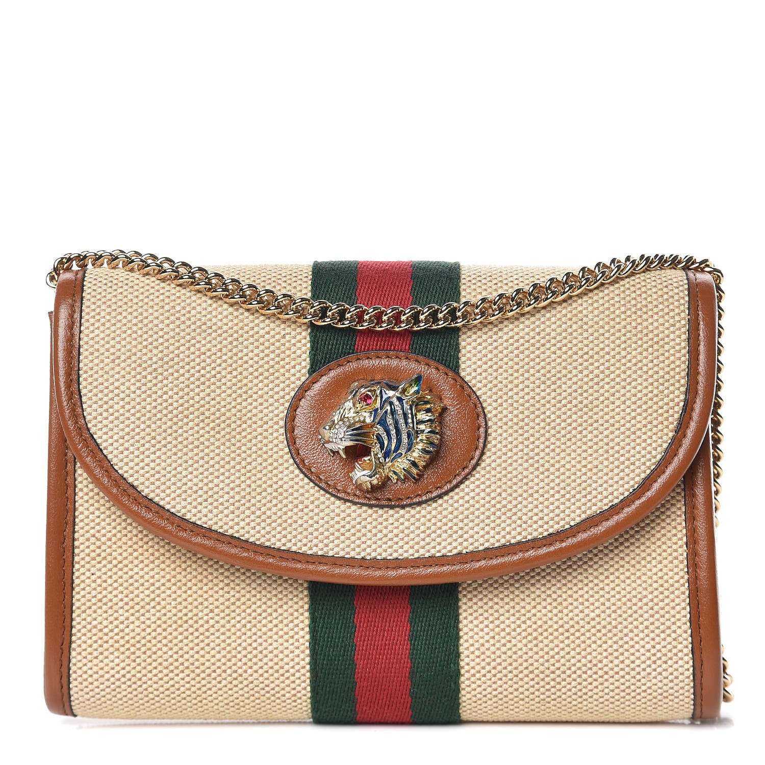 Gucci Vintage Canvas Calfskin Web Mini Rajah Slim Flap Shoulder Bag Sand Light Cuir 1 of 11