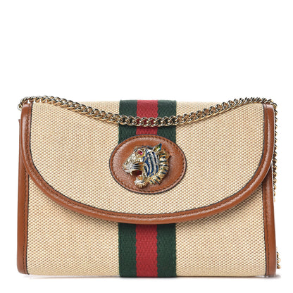 Gucci Vintage Canvas Calfskin Web Mini Rajah Slim Flap Shoulder Bag Sand Light Cuir 1 of 11
