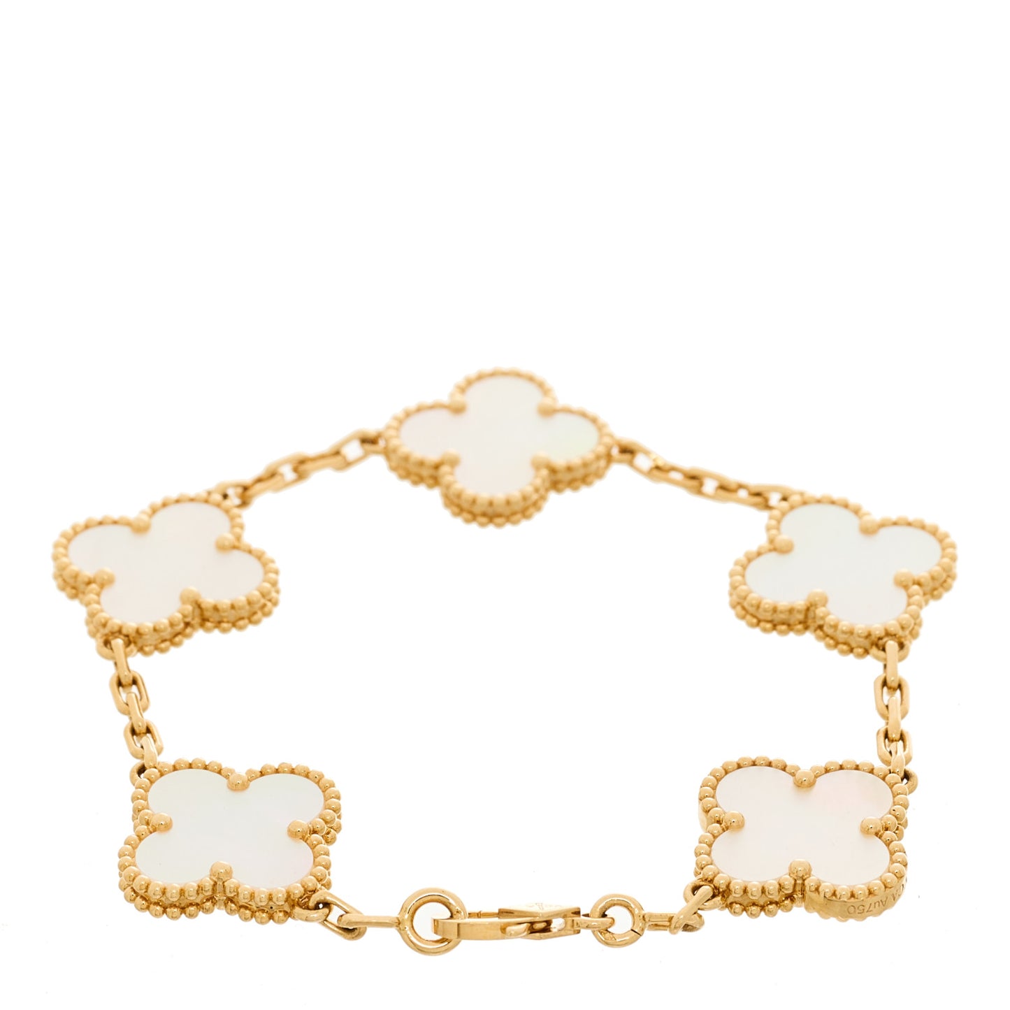 18K Yellow Gold Mother of Pearl 5 Motifs Vintage Alhambra Bracelet
