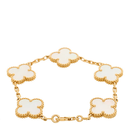 Van Cleef & Arpels 18K Yellow Gold Mother of Pearl 5 Motifs Vintage Alhambra Bracelet 2 of 5