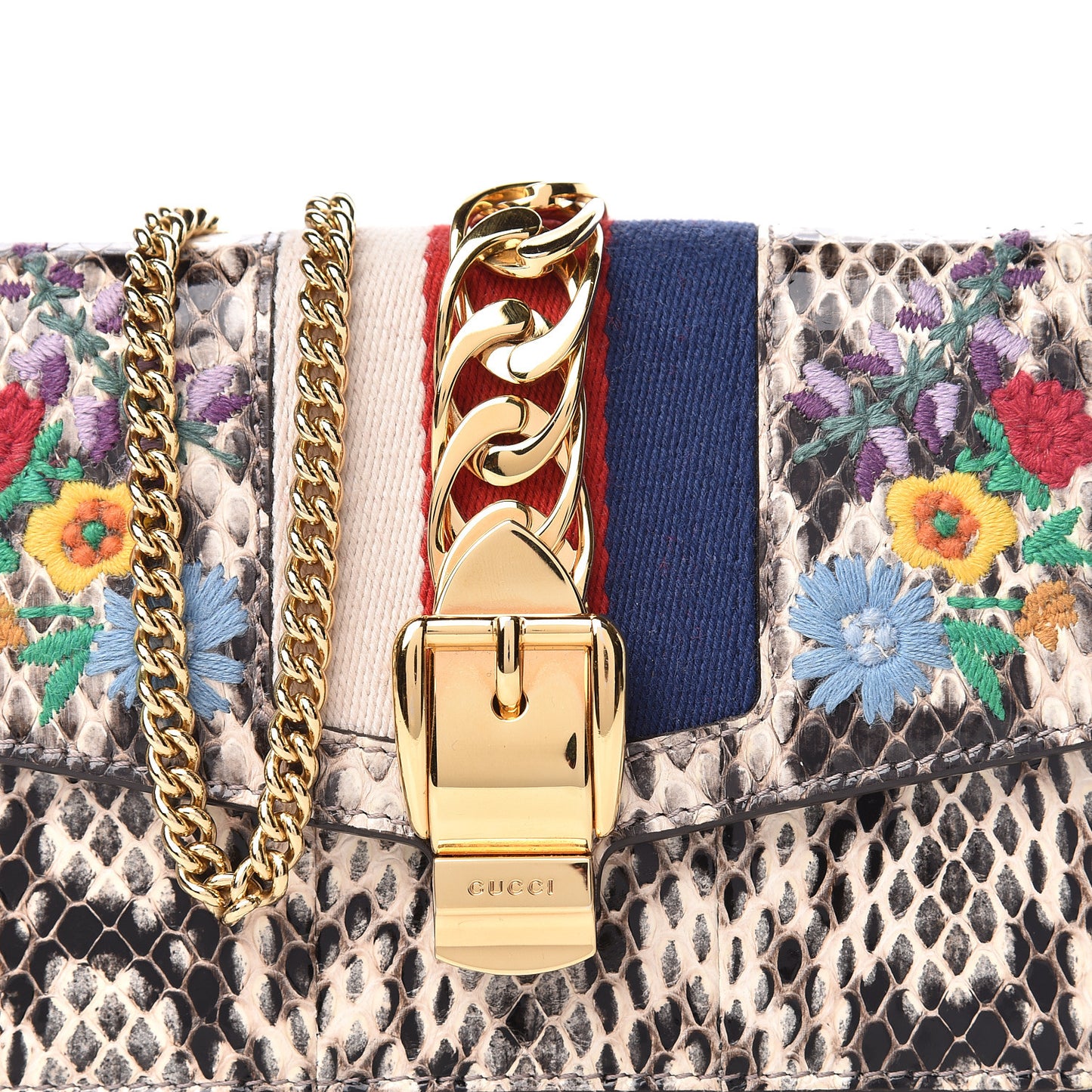 Snakeskin Floral Embroidered Super Mini Sylvie Chain Shoulder Bag