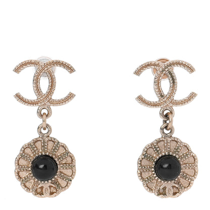 Chanel Bead Camelia CC Drop Earrings Gold Black 1 of 4