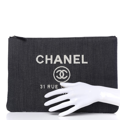 Chanel Denim Large Deauville Pouch Dark Blue 2 of 9