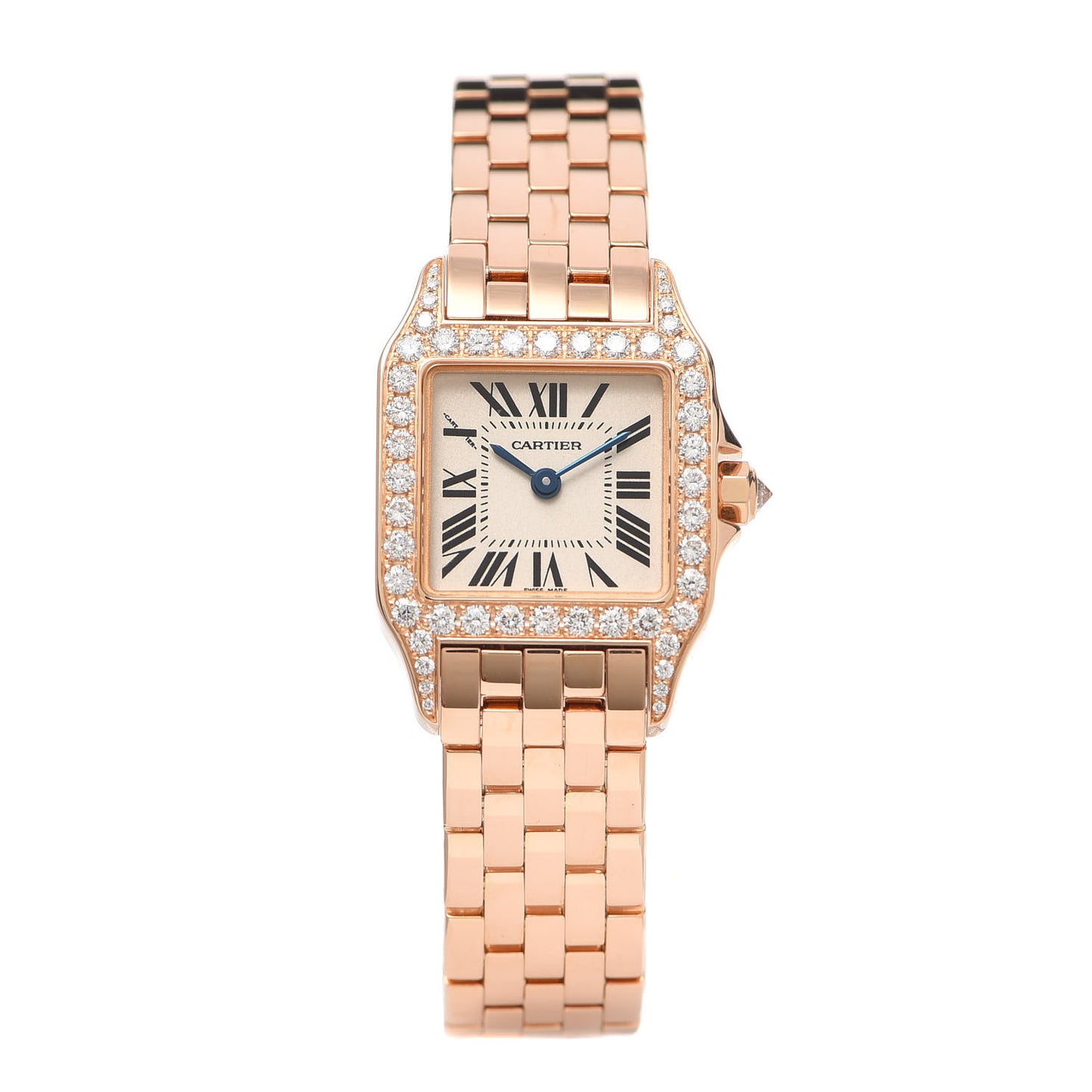 18K Pink Gold Diamond Bezel 20mm Santos Demoiselle Quartz Watch