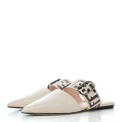 Fendi Vitello FF Embossed Buckle Flat Mules 38 Camelia Moresco 3 of 11