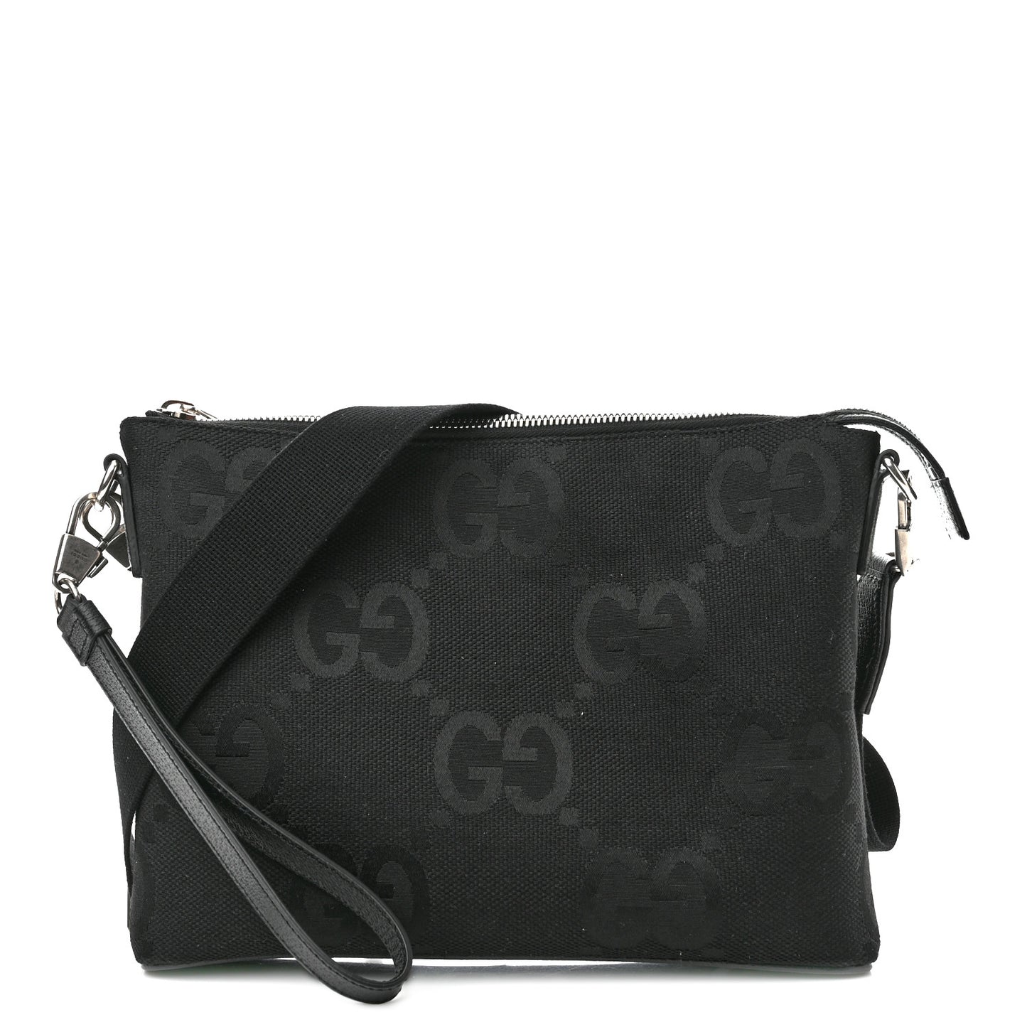 Monogram Jumbo GG Textured Dollar Calfskin Wristlet Messenger Bag Black