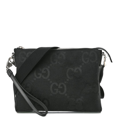 Gucci Monogram Jumbo GG Textured Dollar Calfskin Wristlet Messenger Bag Black 1 of 11