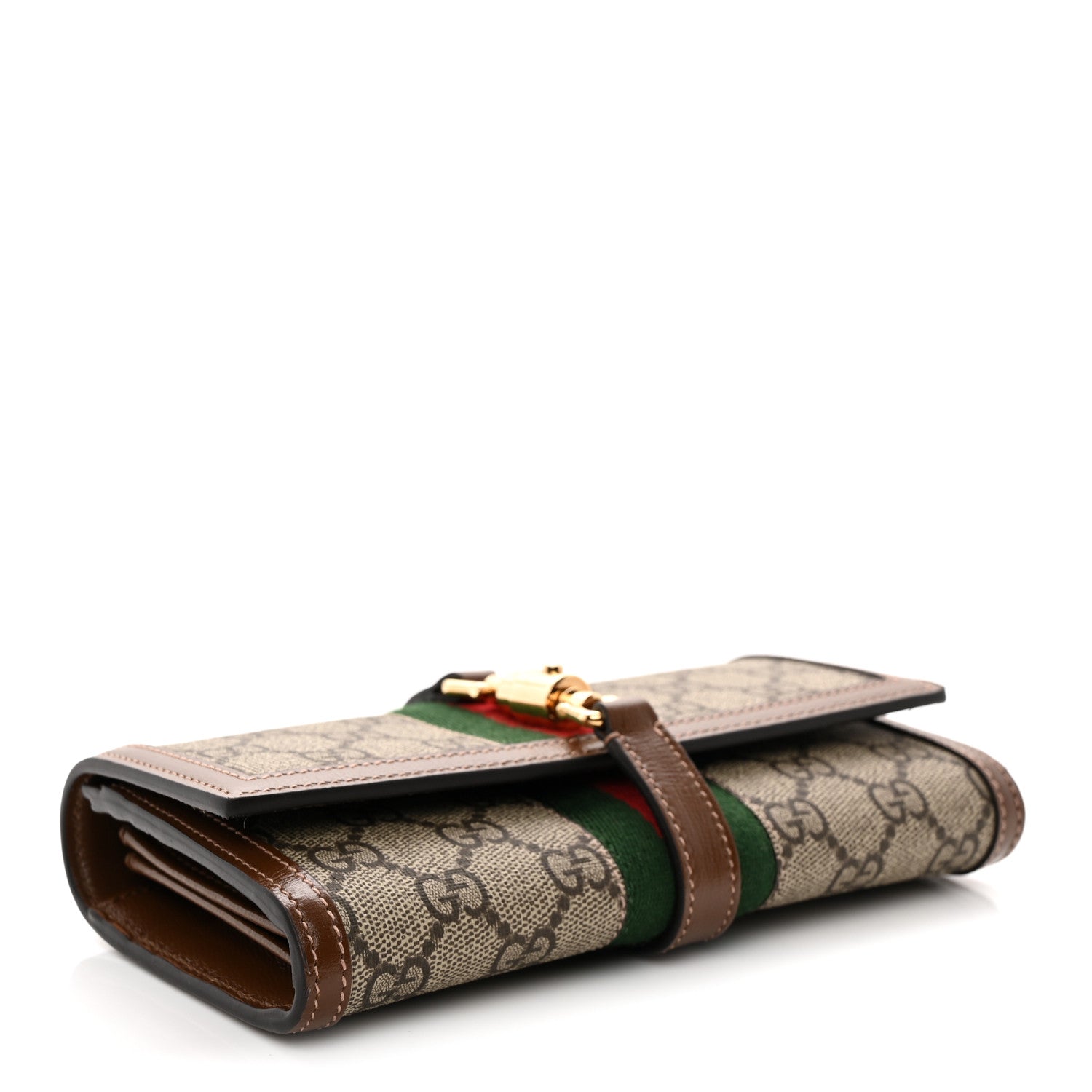 Gucci GG Supreme Monogram Azalea Calfskin Web Jackie 1961 Chain Wallet Beige Ebony Brown Sugar 4 of 8