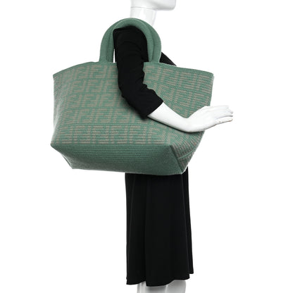 Fendi Cashmere Knit FF Large Shopper Tote Verde Islanda 2 of 10